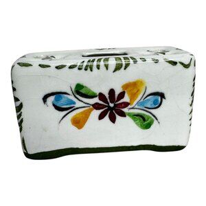 Ceramic Flower Frog Hand-Painted Portugal Floral Design Rectangular 3 Slots